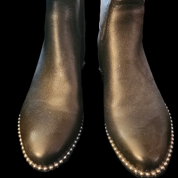 Black Studded Knee High Boots with Zippers - Picture 4 of 7